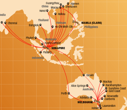 Tiger Airways destination map