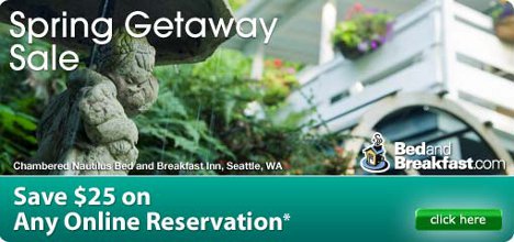 Bed and Breakfast Sale - Save $25 on any reservation between now and August 31