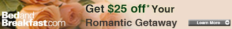 Valentine's Day Deals - Save $25 on a Romantic Getaway from BedandBreakfast.com